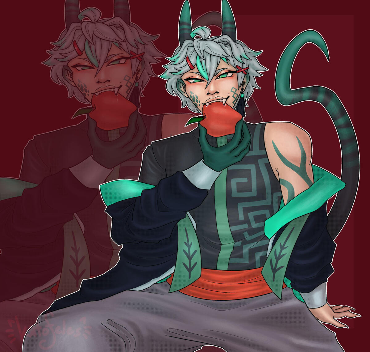 colored lined halfbody w/ complex render