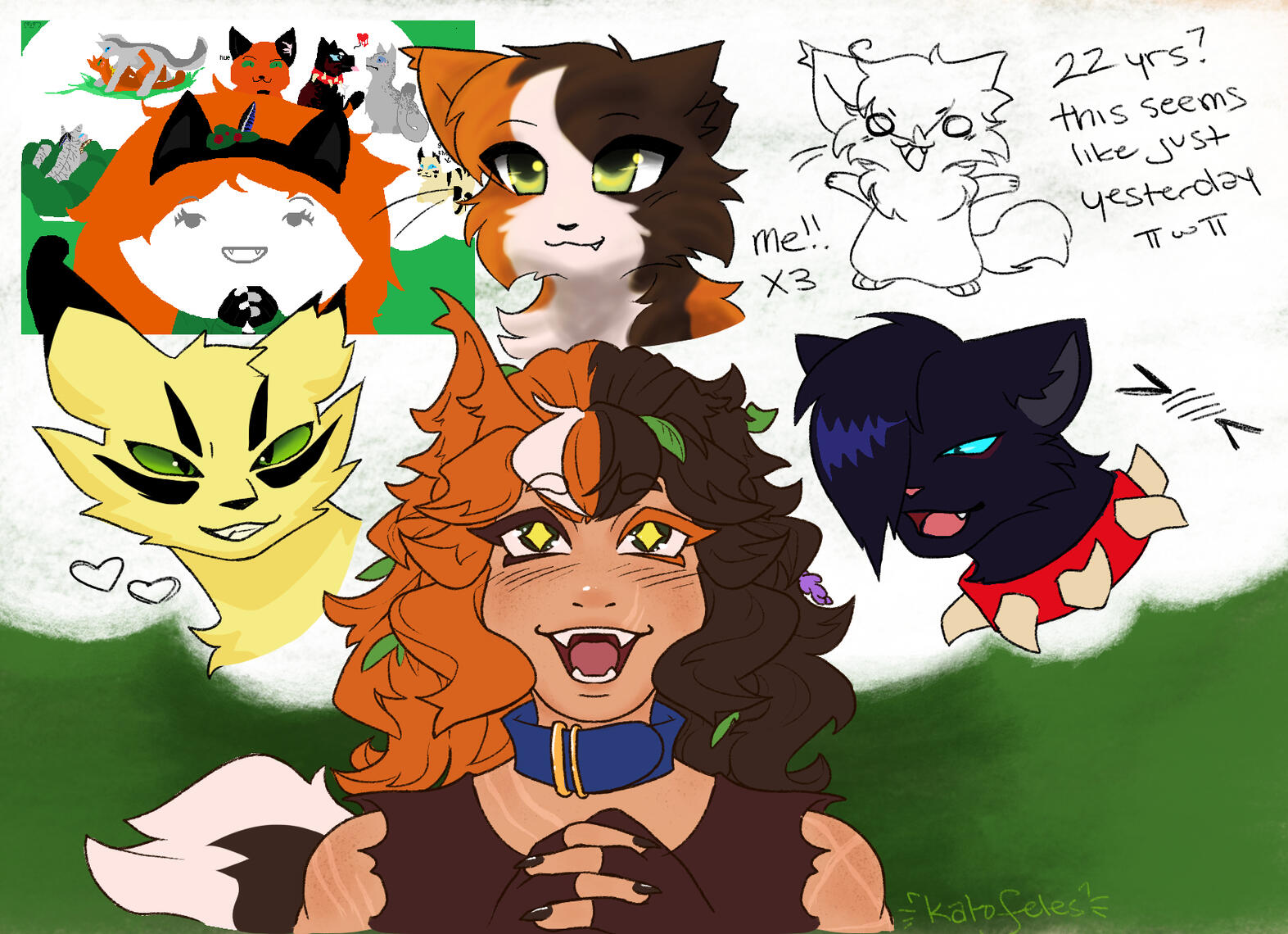 flat color lined bust w/ extra doodles